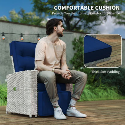 Outsunny 4 Piece Rattan Garden Furniture Set Outdoor Sofa Sectional Set with Glass Top Table for Poolside, Navy Blue