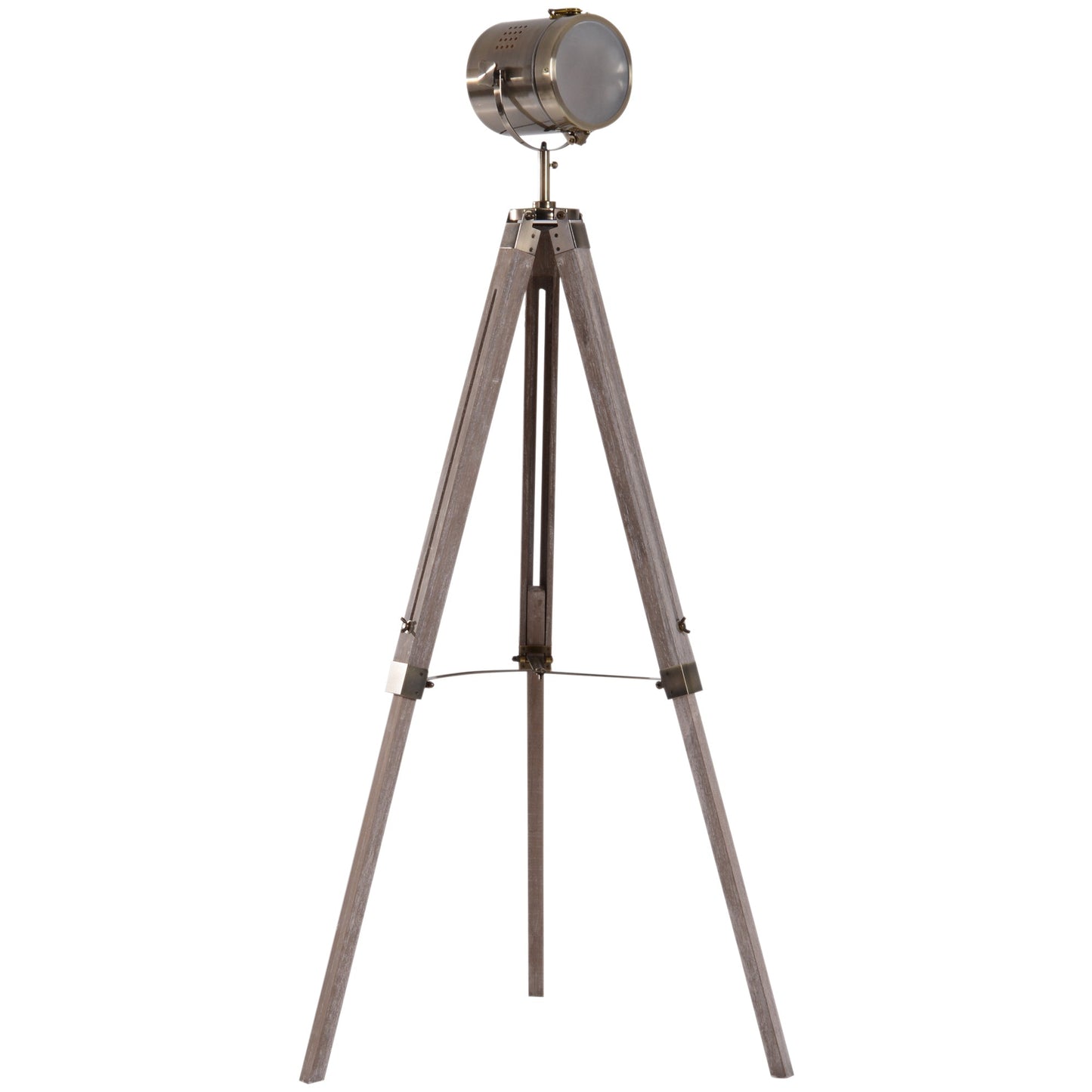 Vintage Tripod Floor Lamp Retro Style Industrial Photography Light Spotlight Antique Searchlight Wooden Base