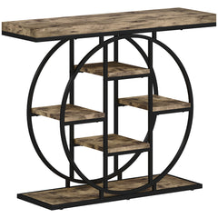 HOMCOM Industrial Console Table with Storage Shelves - Rustic Brown
