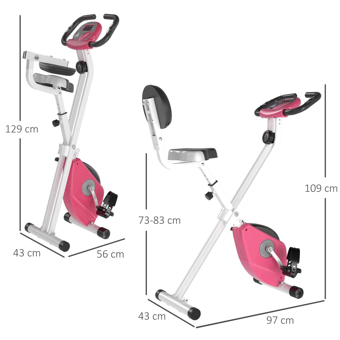 HOMCOM Folding Exercise Bike, Fitness Bicycle Indoor Trainer, 8-Level Magnetic Resistance Adjustable, with LCD Monitor, Pulse Sensor, Pink