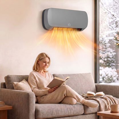 HOMCOM 2000W Ceramic Heater, Wall Mounted Space Heater with 3 Heat Settings, Adjustable Thermostat, Remote Control, Grey