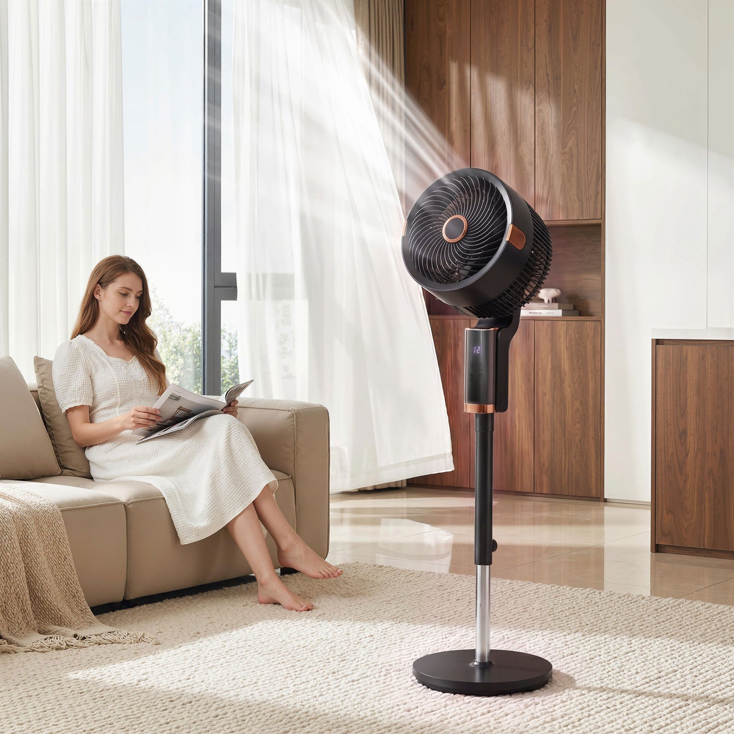 HOMCOM 20 dB Silent Standing Fan for Bedroom, 44" Pedestal Fan with 90Â° Oscillating, 8 Speeds and LED Light, Black