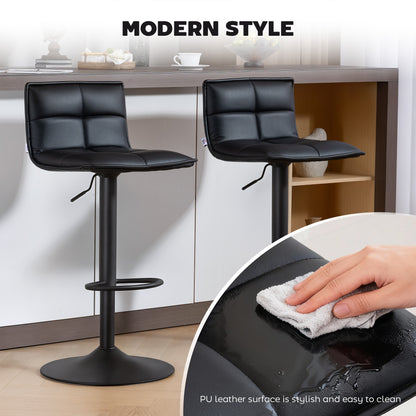 HOMCOM Set of Two Modern Faux Leather Bar Stools - Black