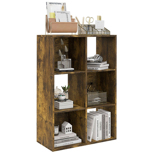 HOMCOM 6-Cube Bookshelf - Rustic Brown