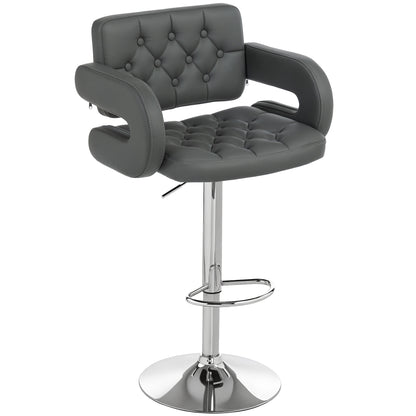 HOMCOM PU Leather Upholstered Swivel Bar Stool, Height Adjustable with Back, Armrest, Footrest, Grey