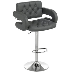 HOMCOM PU Leather Upholstered Swivel Bar Stool, Height Adjustable with Back, Armrest, Footrest, Grey