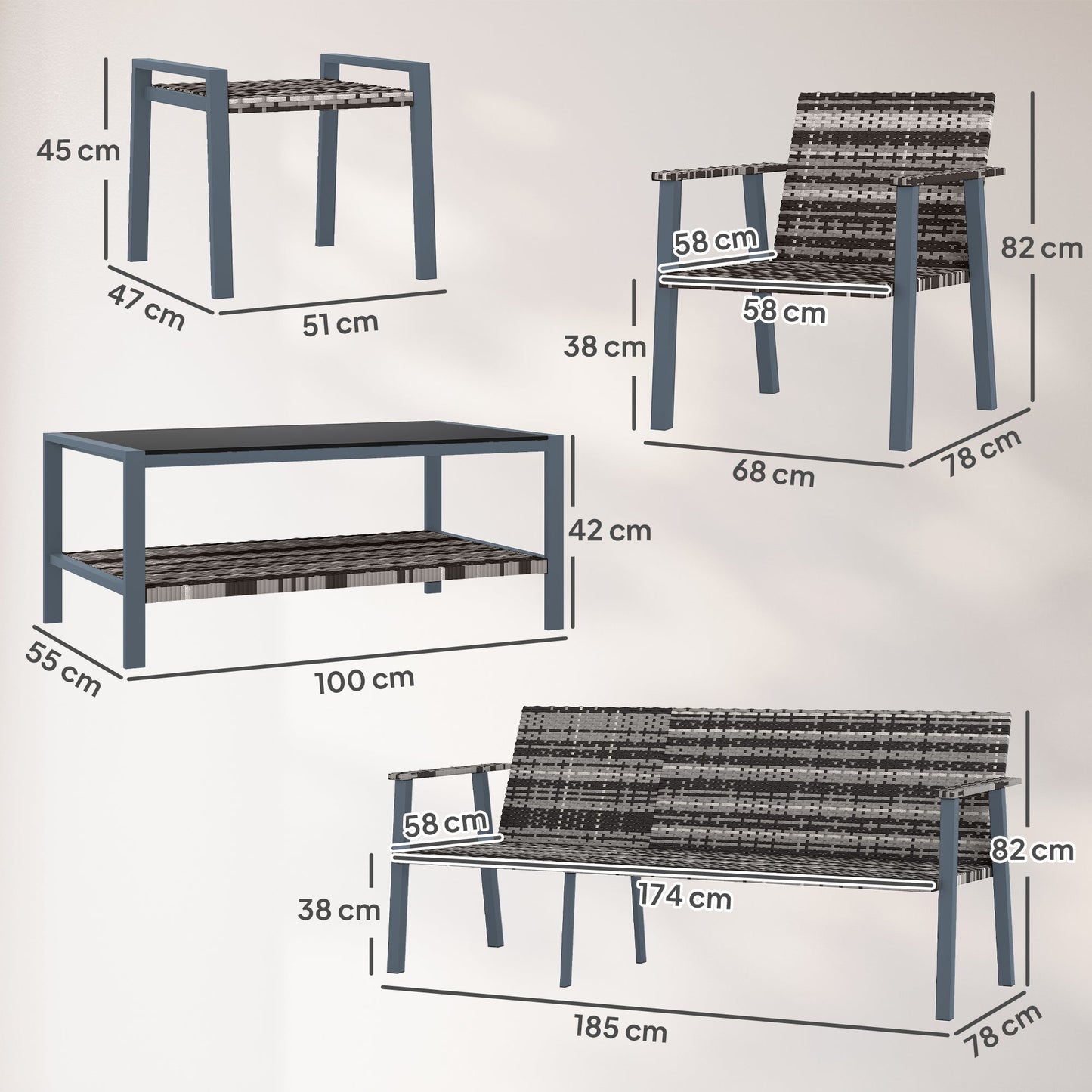 Outsunny Six-Piece Rattan Garden Sofa Set - Grey
