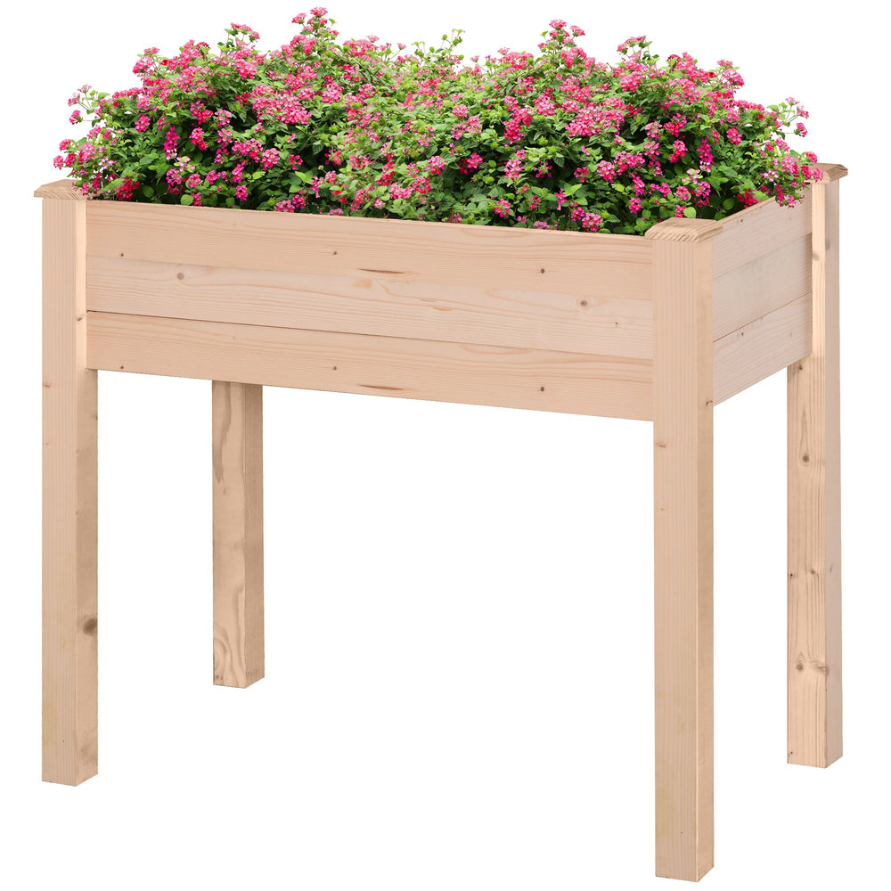 Outsunny Garden Wooden Planters, Rectangular Raised Bed,Flower Box, Fir Wood Indoor/Outdoor, Oak Tone, 86L x 46W x 76Hcm
