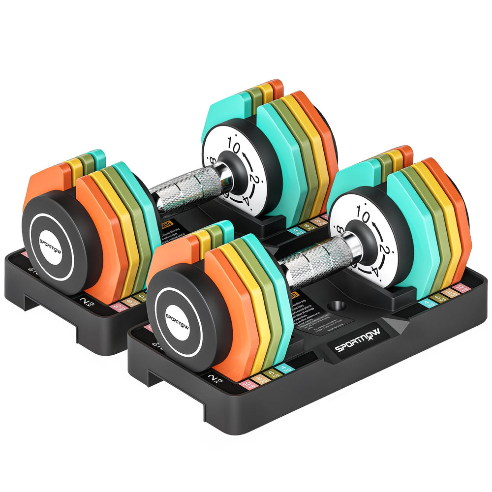 SPORTNOW Adjustable Dumbbells Set with Safety Locking Mechanism, Multicoloured
