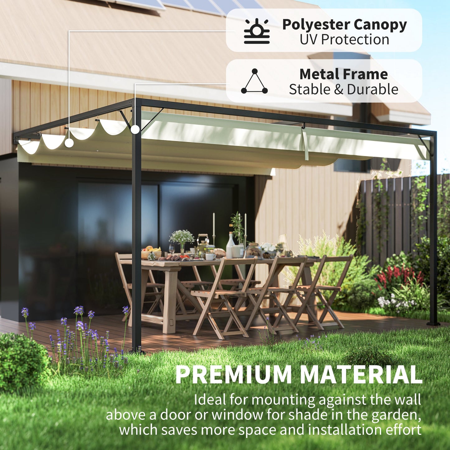 Outsunny 4 x 3 m Pergola, with Sliding Canopy - Cream