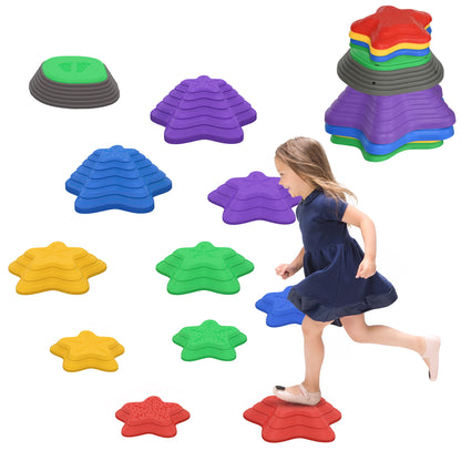 ZONEKIZ Stepping Stones Kids, 11 Pieces Balance Stones for Obstacle Course, Stackable Non-Slip Starfish Shape, Sensory Toys for Balance and Motor Skills Indoors, Outdoors