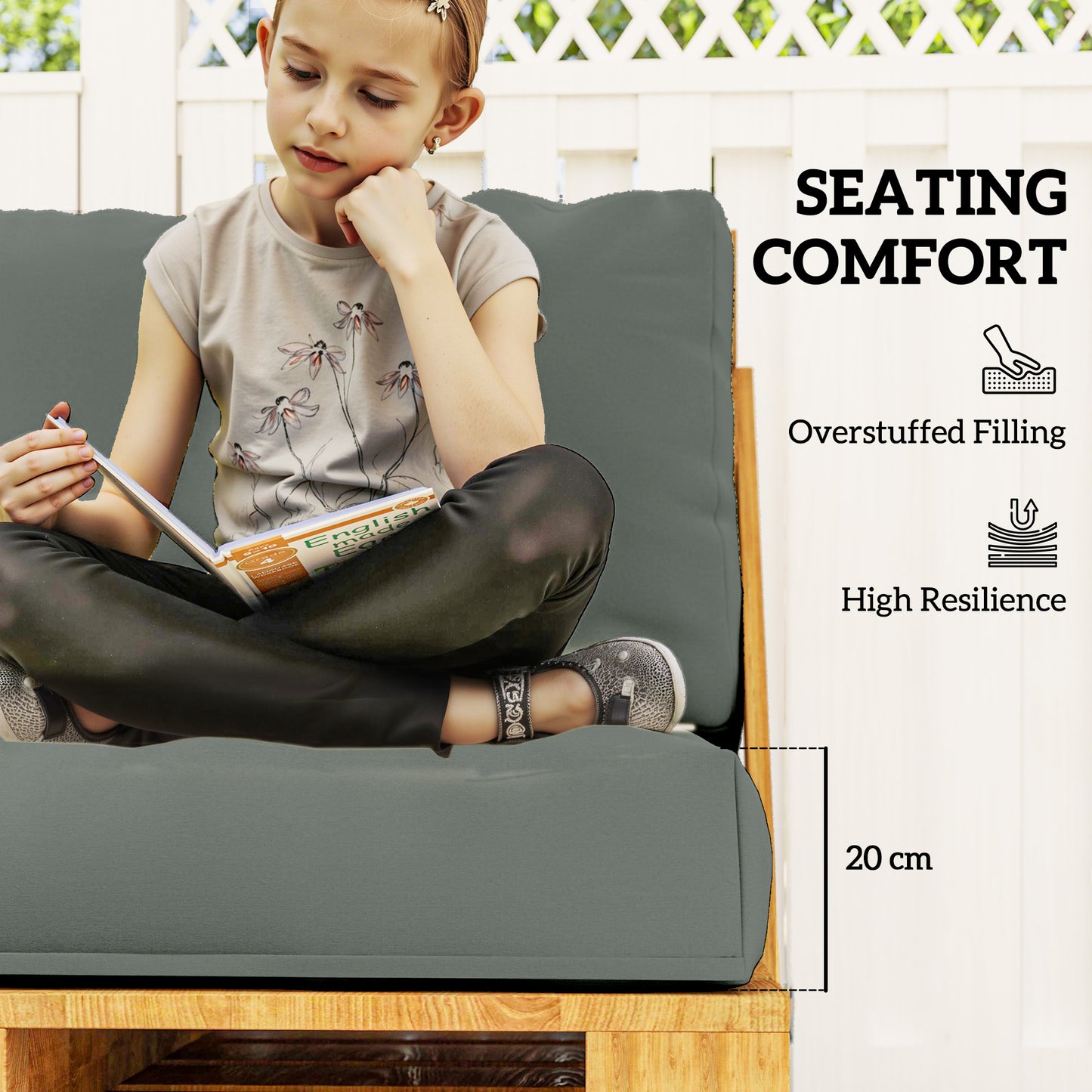 Outsunny Two Piece Seat Pallet and Back Cushions - Charcoal Grey
