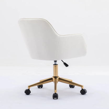 Velvet Adjustable Height Swivel Executive Office Chair with Gold Legs, Ergonomic Backrest, 58x58x86 cm, Ivory