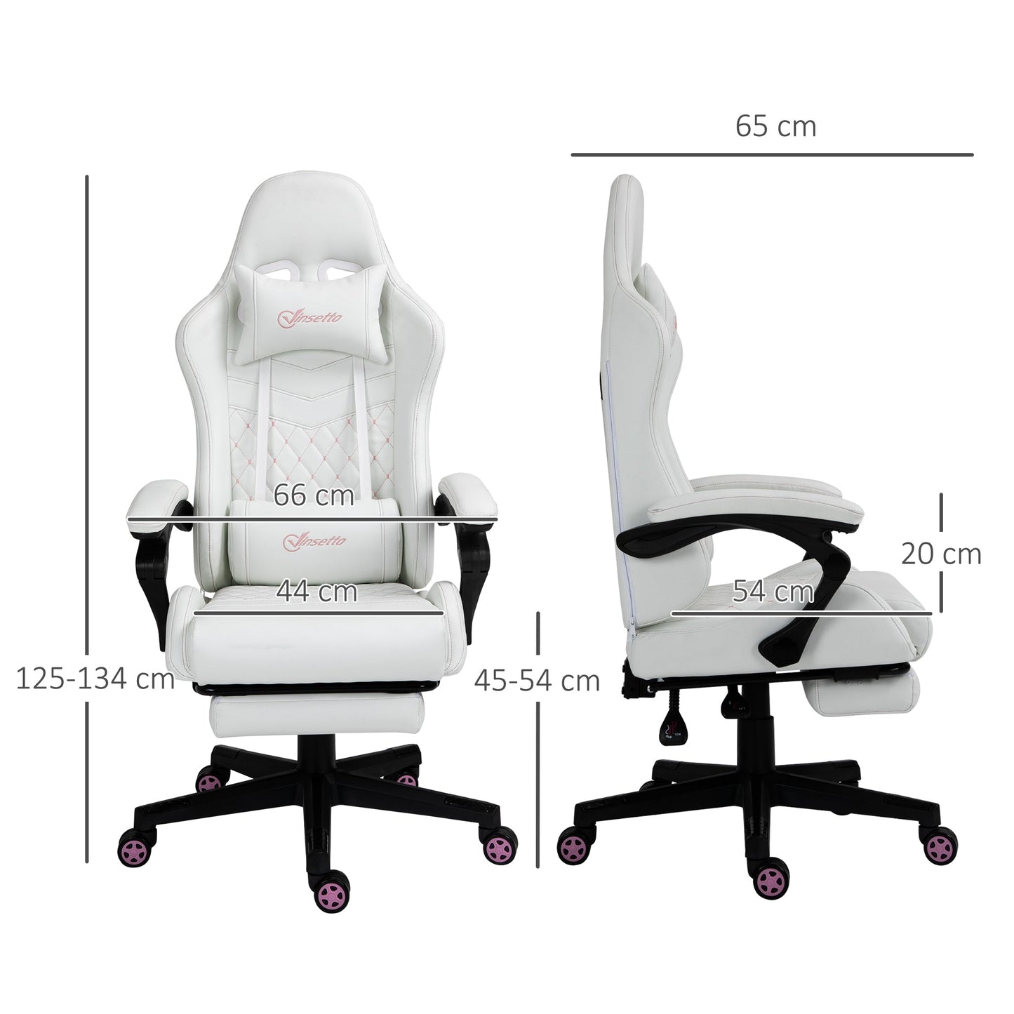 Vinsetto Racing Gaming Chair with Swivel Wheel, Footrest, PU Leather Recliner Gamer Desk for Home Office, White