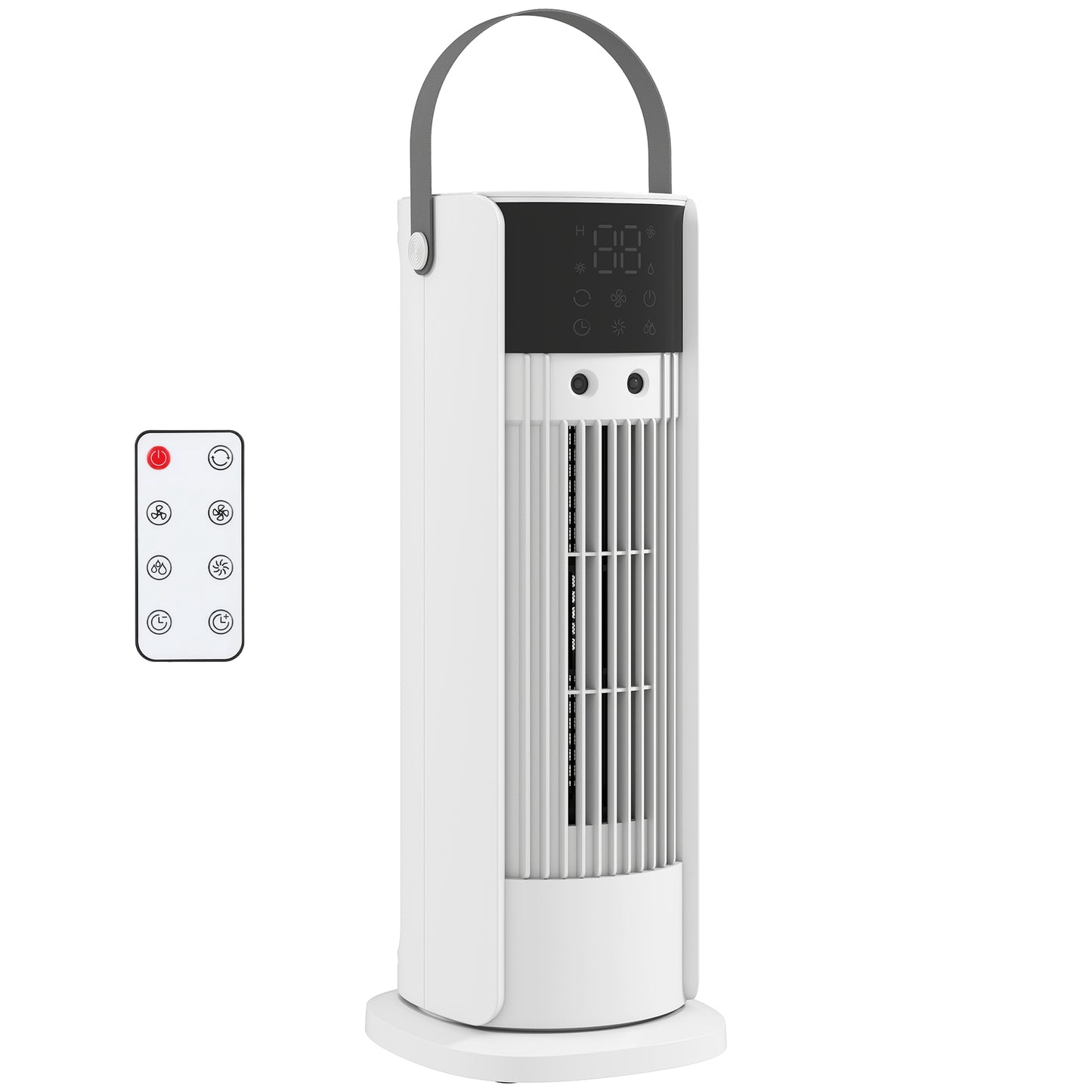 HOMCOM Tower Fan for Bedroom, 16 Inch Mist Desktop Fan with RGB Lights, 3 Speeds, 90Â° Oscillation, 10H Timer, for Home Office