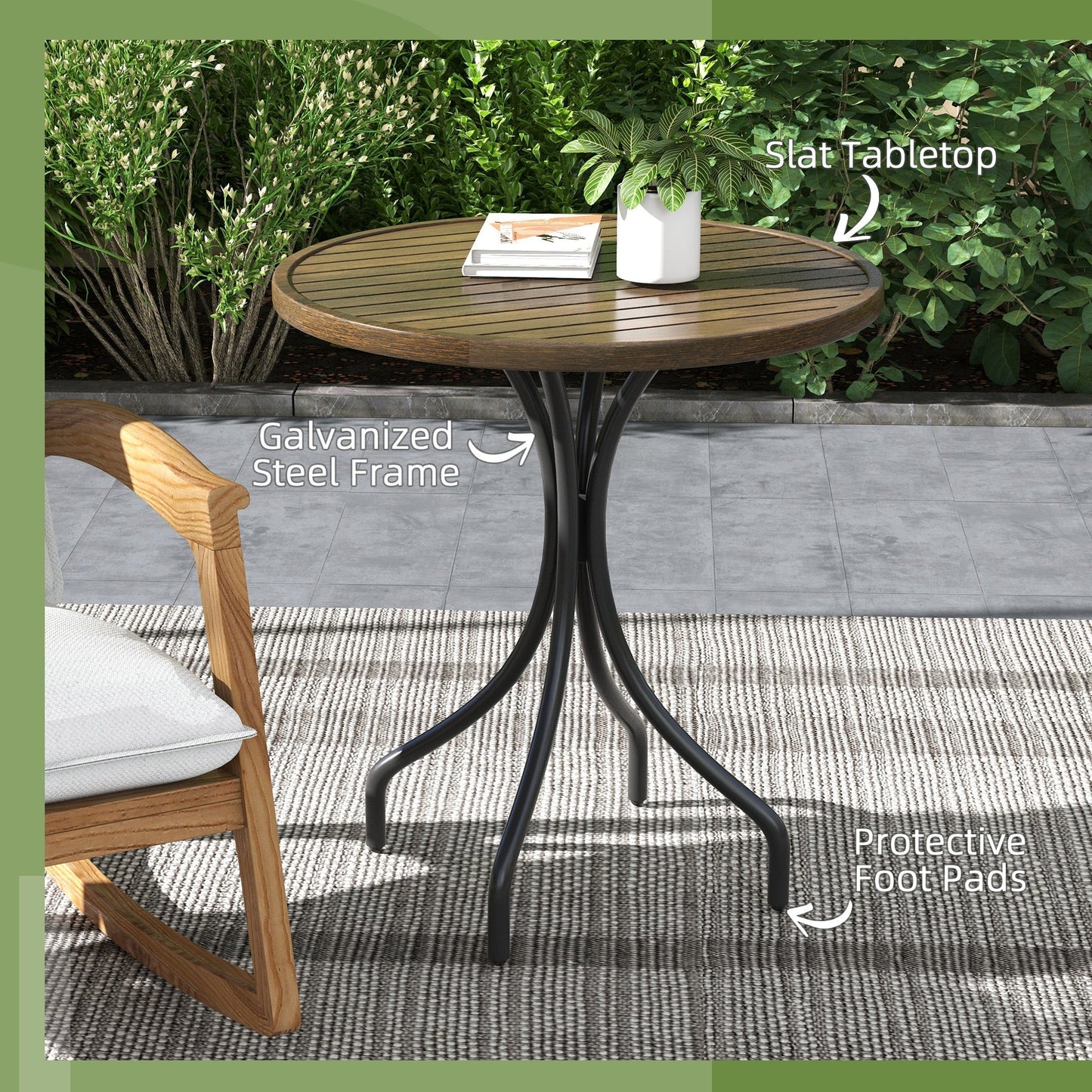 Outsunny a66cm Galvanised Steel Garden Table - Brown