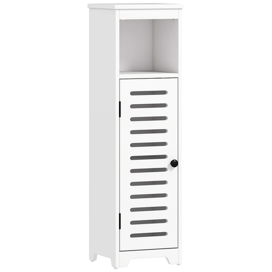 HOMCOM Bathroom Floor Cabinet, Bathroom Storage Unit with Louvered Door, Open Shelf, Adjustable Shelf, White, 22 x 20 x 75 cm