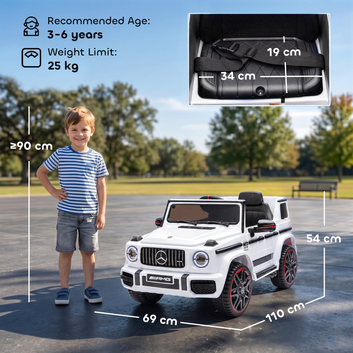 AIYAPLAY Licensed Mercedes-AMG G63 12V Kids Ride on Car with Remote Dual Motors Rear Suspension Slow Start for 3-6 Years, White