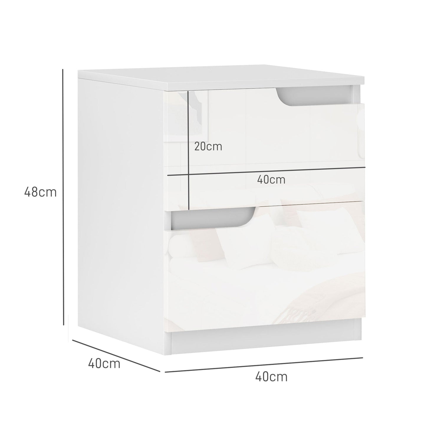 HOMCOM High Gloss Bedside Table Set of 2 - White