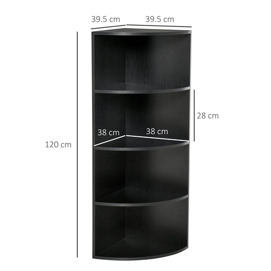 HOMCOM 4-Tier Corner Open Shelf Bookcase Freestanding Fan Bookshelf Plants Stand, 40x40x120cm, Black