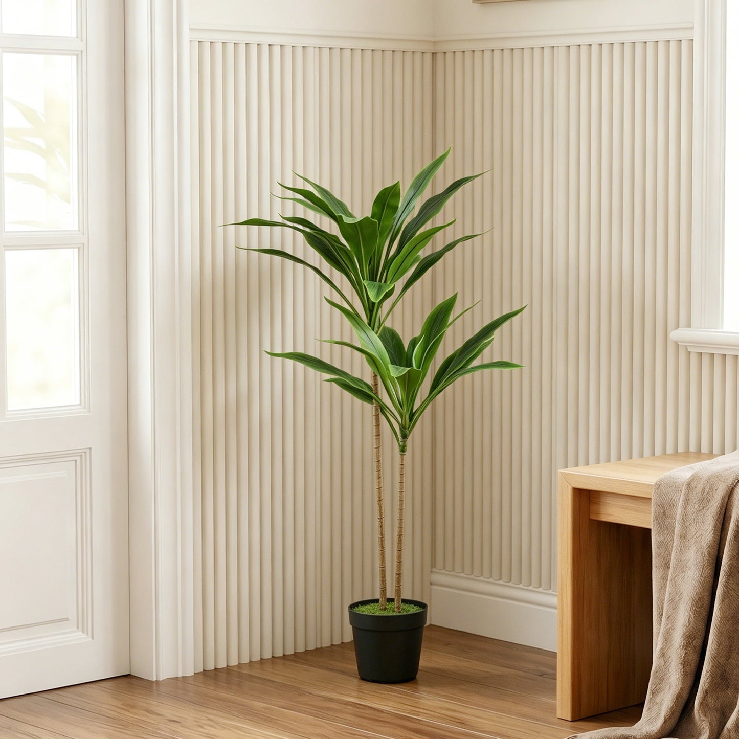 HOMCOM 90 cm Artificial Cordyline Tree in Moss Effect Pot, Realistic PEVA Faux Plant, Green