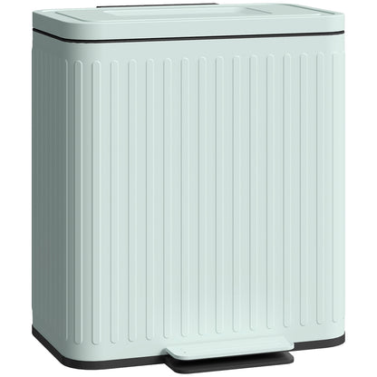 HOMCOM Dual Kitchen Bin, 2 x 20L Double Bin for Recycling and Waste, Fingerprint-proof Pedal Bin with Soft-Close Lid, Removable Inner Buckets, Green