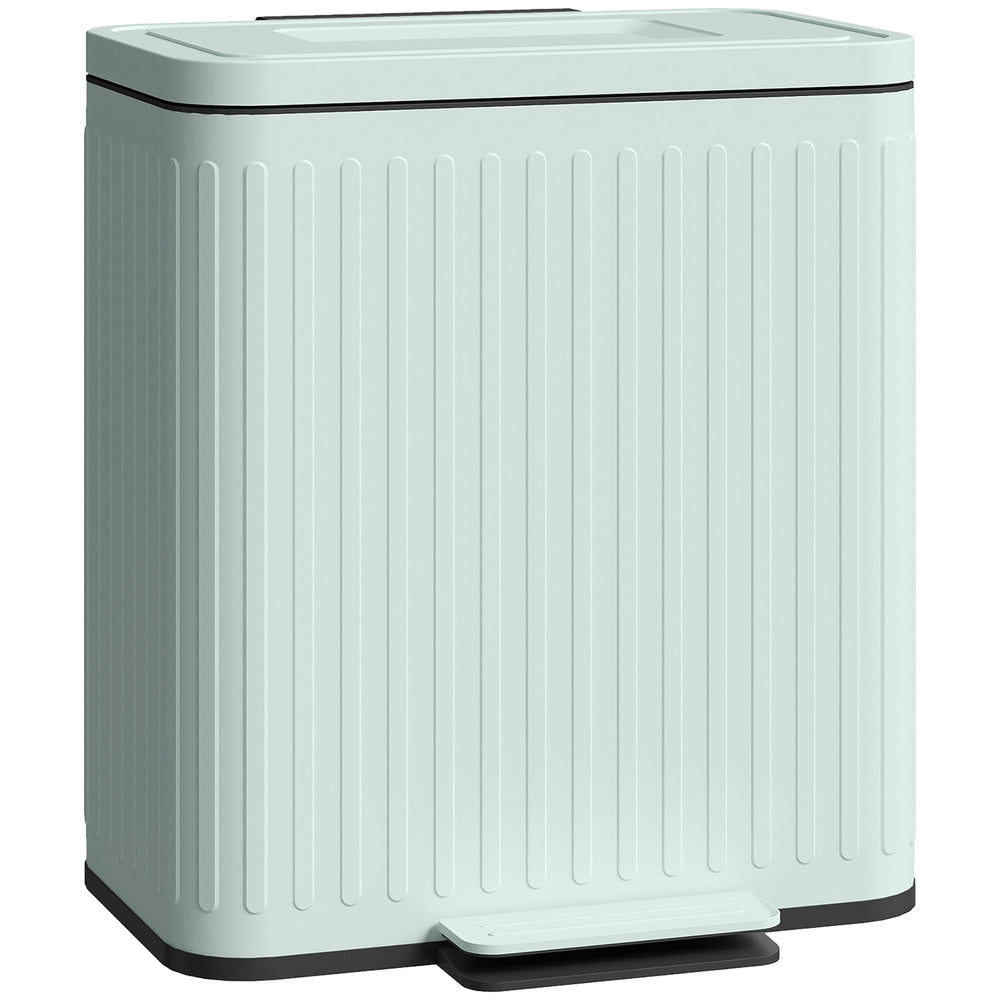 HOMCOM Dual Kitchen Bin, 2 x 20L Double Bin for Recycling and Waste, Fingerprint-proof Pedal Bin with Soft-Close Lid, Removable Inner Buckets, Green