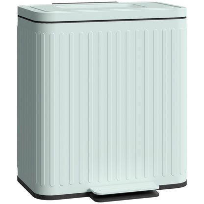 HOMCOM Dual Kitchen Bin, 2 x 20L Double Bin for Recycling and Waste, Fingerprint-proof Pedal Bin with Soft-Close Lid, Removable Inner Buckets, Green