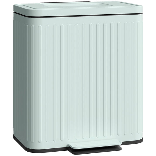 HOMCOM Dual Kitchen Bin, 2 x 20L Double Bin for Recycling and Waste, Fingerprint-proof Pedal Bin with Soft-Close Lid, Removable Inner Buckets, Green