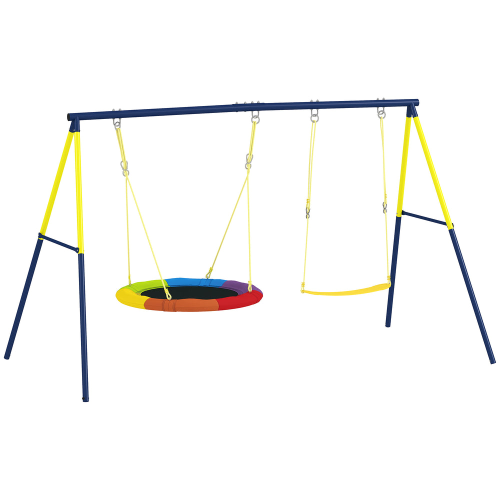 AIYAPLAY Kids Swing Set with Double Swings, Outdoor Playset with Adjustable Ropes, Metal Frame for Ages 3-8, 150kg Capacity