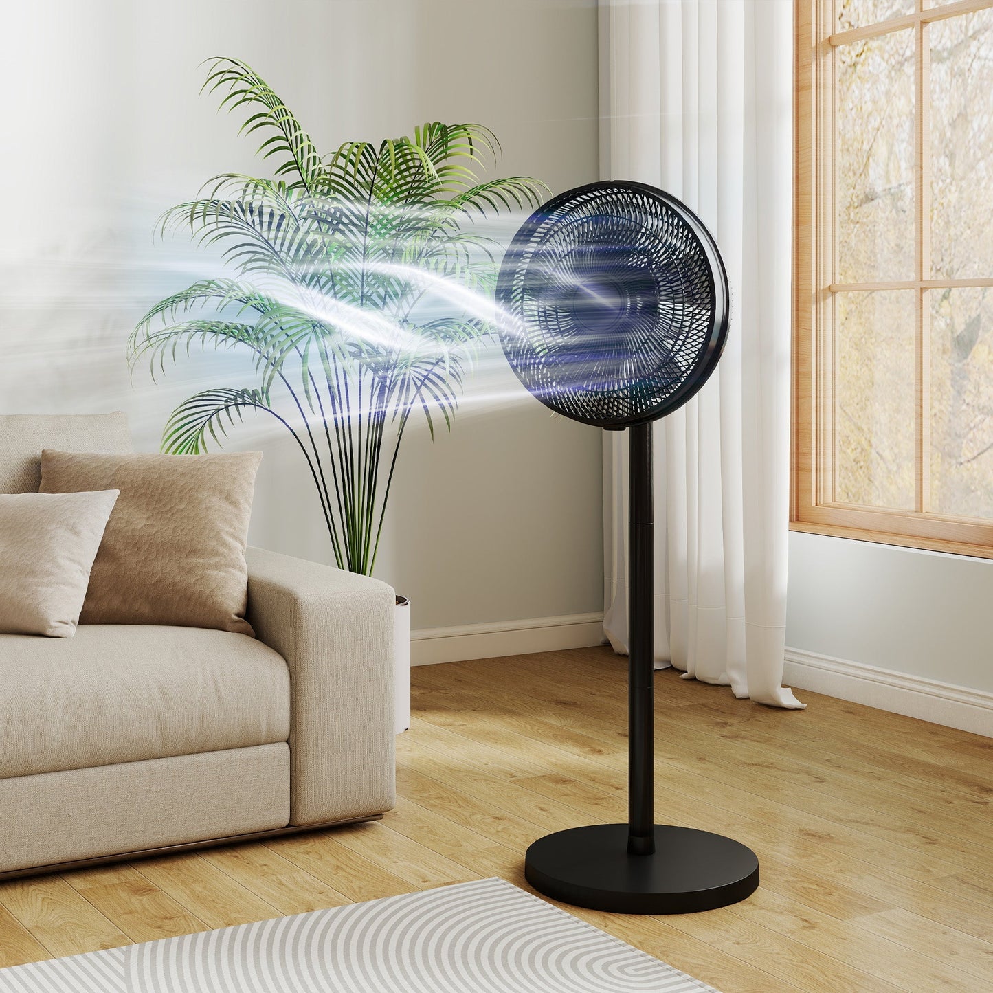 HOMCOM 40 cm Standing Fan, Cooling Floor Fan with 80 degrees Oscillating, Adjustable Tilt and Height, 4 Speed, Remote Control, Black