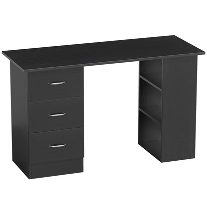 HOMCOM Computer Desk with Drawers, Home Office Desk, Writing Table, PC Workstation with 3 Storage Shelves for Working, Study, 120 x 49 x 72 cm, Black
