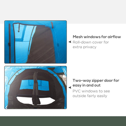 خيمة تخييم Outsunny 3-4 Man Tunnel Tent، خيمة تخييم من غرفتين مع نوافذ وأغطية، حقيبة حمل محمولة، للصيد والمشي لمسافات طويلة والرياضة والمهرجانات - أزرق