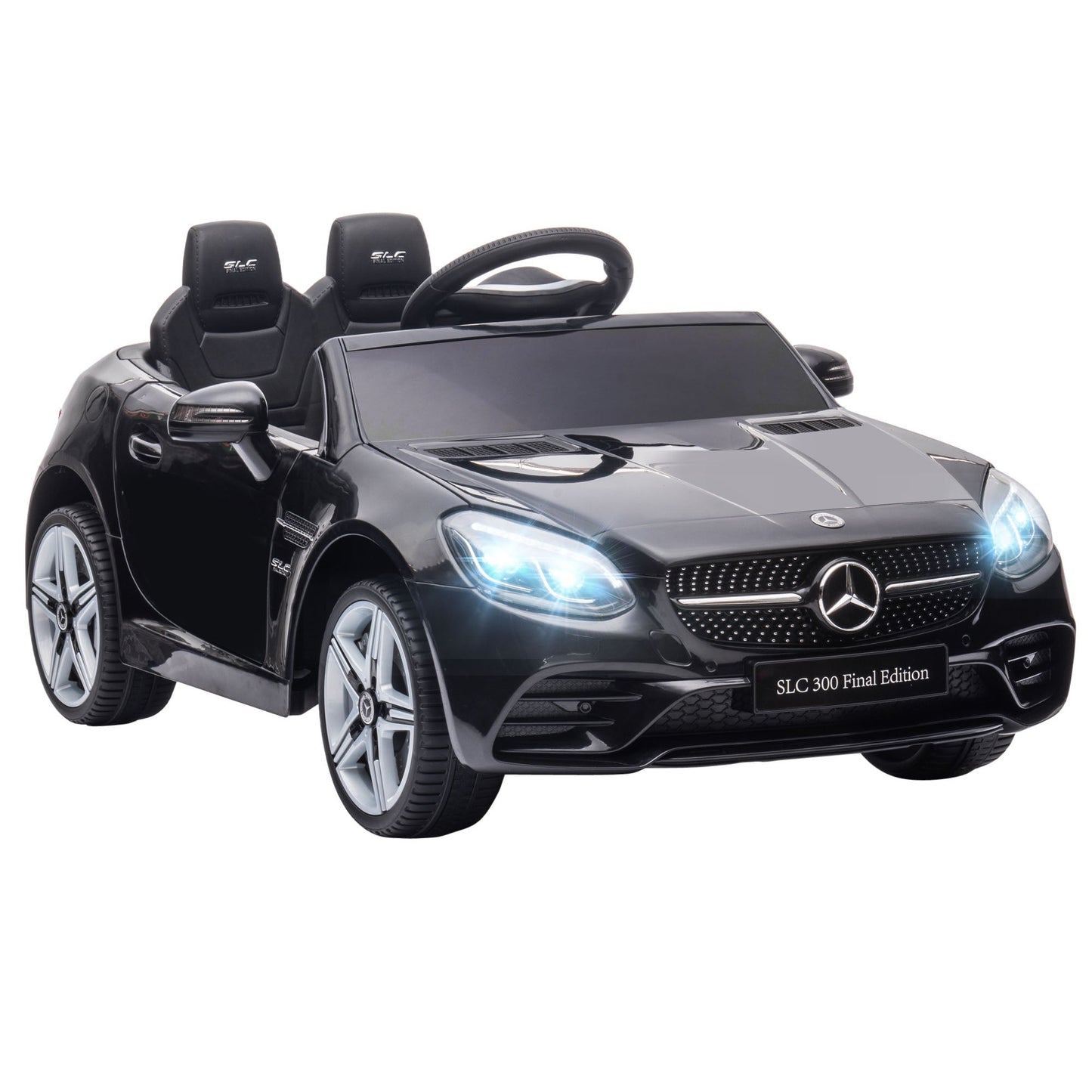 HOMCOM Benz SLC 300 Licensed 12V Kids Electric Ride On, with Music, Remote Control, LED Headlights, Horn, Black