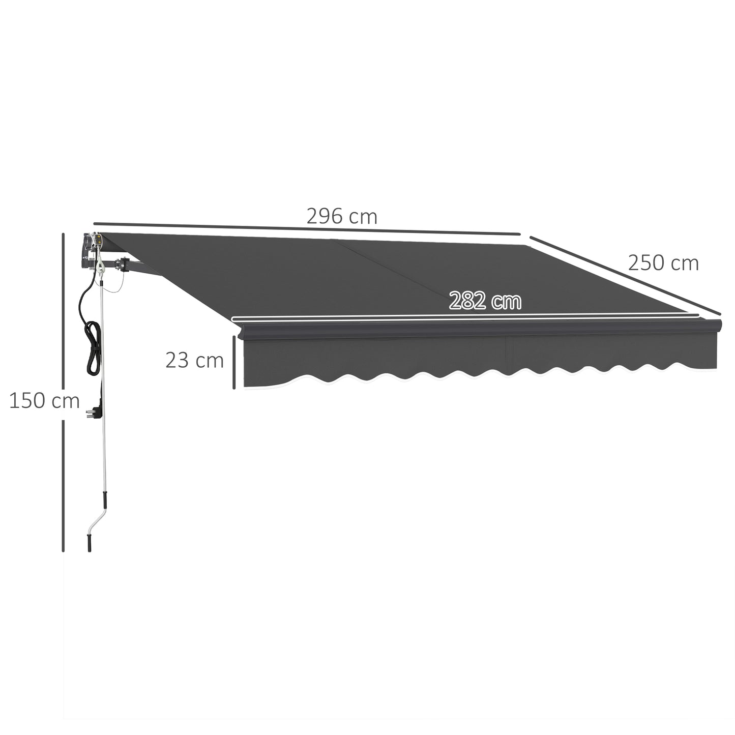 Outsunny 3 x 2.5m Electric Awning with Remote Controller, Aluminium Frame DIY Retractable Awning, UV30+ Sun Shade Canopy for Garden Patio Deck Door Window, Dark Grey