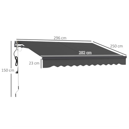 Outsunny 3 x 2.5m Electric Awning with Remote Controller, Aluminium Frame DIY Retractable Awning, UV30+ Sun Shade Canopy for Garden Patio Deck Door Window, Dark Grey