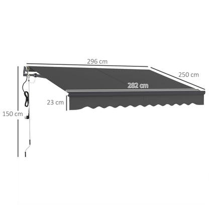 Outsunny 3 x 2.5m Electric Awning with Remote Controller, Aluminium Frame DIY Retractable Awning, UV30+ Sun Shade Canopy for Garden Patio Deck Door Window, Dark Grey