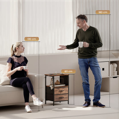 HOMCOM Bedside Table with Charging Station - Rustic Brown