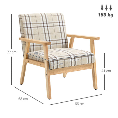 HOMCOM Modern One Seater Sofa for Living Room, Linen Fabric Small Couch with Rubber Wood Frame, Armrests, Lattice Pattern, Upholstered Armchair, Beige
