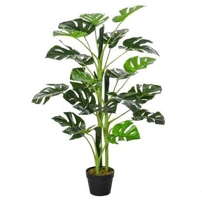 Outsunny 100cm/3.3FT Artificial Monstera Tree Decorative Cheese Plant 21 Leaves with Nursery Pot, Fake Tropical Palm Tree for Indoor D√É¬©cor