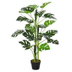 Outsunny 100cm/3.3FT Artificial Monstera Tree Decorative Cheese Plant 21 Leaves with Nursery Pot, Fake Tropical Palm Tree for Indoor D√É¬©cor