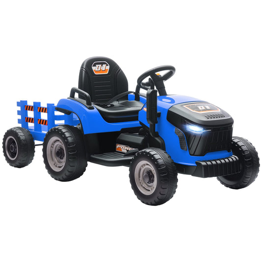 AIYAPLAY 12V Ride on Tractor and Trailer with Remote Control, Music, Shifter, Start-Up Sound, for Kids Ages 3-8 Years, Blue