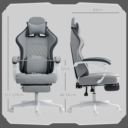HOMCOM Ergonomic High Back Gaming Chair for Adults, Printed Velvet Computer Recliner Chair with Footrest, Lumbar Support, Adjustable Height and 360Â° Swivel Seat for Office or Gaming, Grey