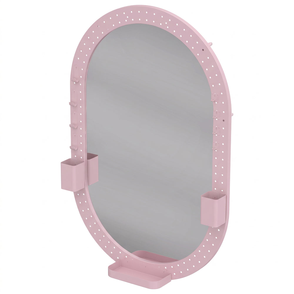HOMCOM Oval Wall Mirror, 60 x 90 cm Decorative Hanging Mirror with Pegboard Frame, Wall-Mounted, Pink