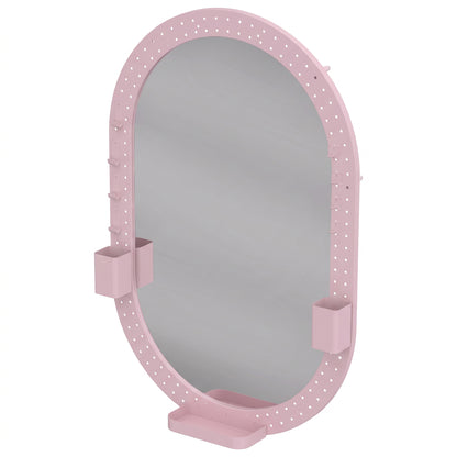 HOMCOM Oval Wall Mirror, 60 x 90 cm Decorative Hanging Mirror with Pegboard Frame, Wall-Mounted, Pink