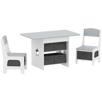 AIYAPLAY Kids Table and Chair Set, Toddler Table and 2 Chairs Set with 6 Removable Drawers, for Boys Girls Ages 3-8, Light Grey