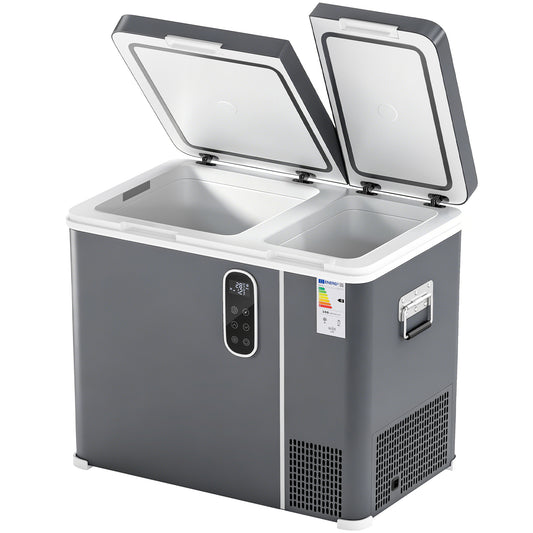 Outsunny 55L Compressor Car Fridge Freezer, Dual Zone Camping Refrigerator with App Control, Grey