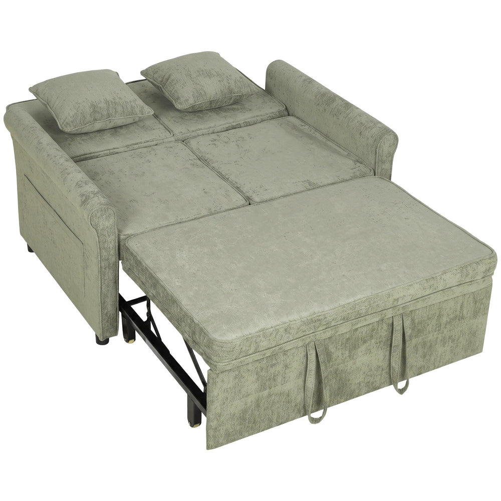 HOMCOM 2 Seater Sofa Bed 3-in-1 Convertible Chenille Pull Out Sleeper Sofa with 5-Position Adjustable Backrest, Light Green