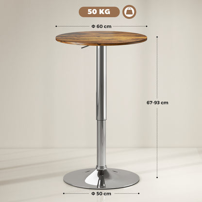 HOMCOM Round Bar Table, 360 Degree Swivel Counter Pub Table with Adjustable Height, for Kitchen, Cafe, Rustic Brown