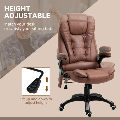 Vinsetto Massage Recliner Chair Heated Office Chair with Six Massage Points Microfiber Cloth 360¡ Swivel Wheels Brown